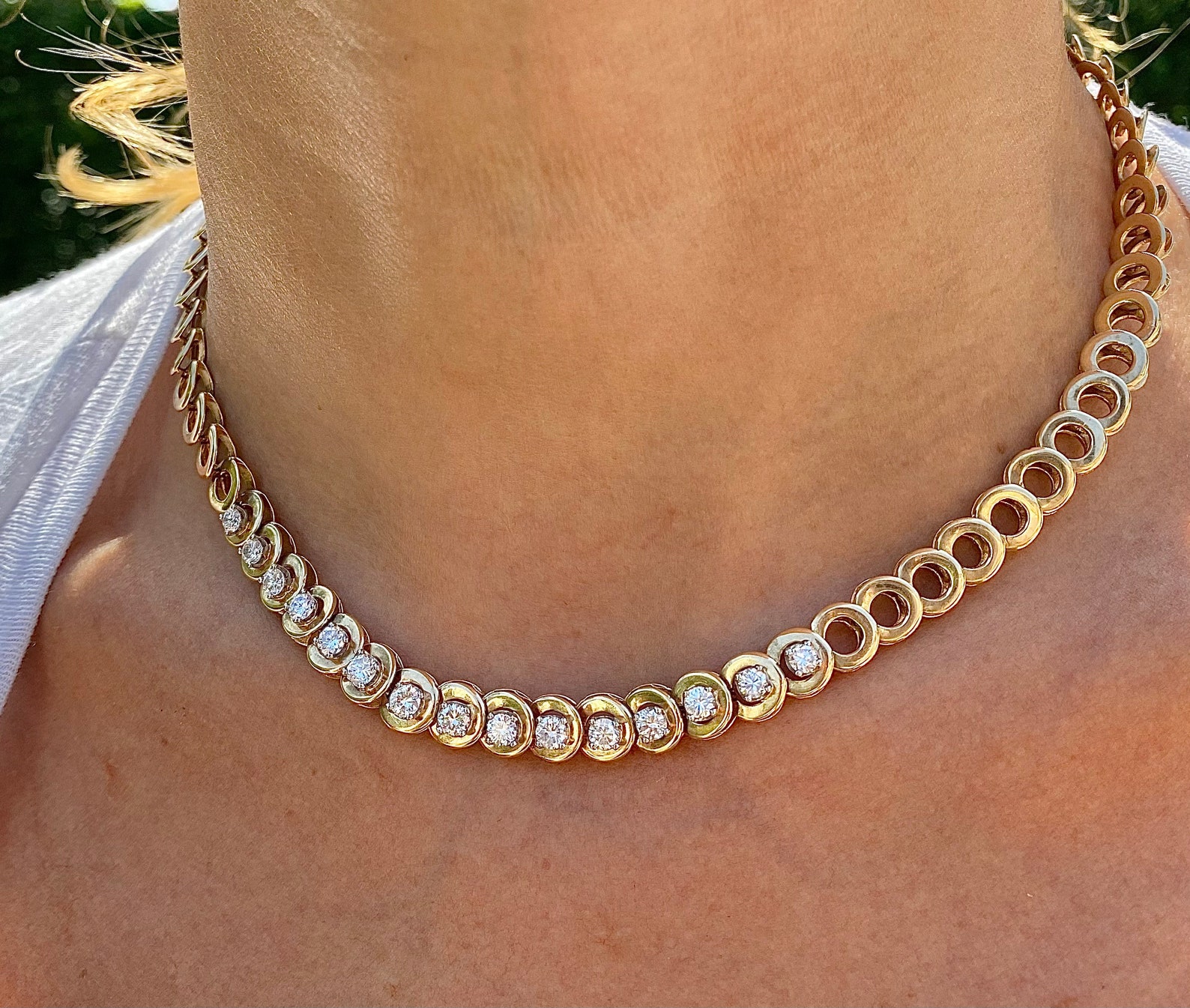 14k Solid Gold Choker 16 Inch Necklace Natural Diamond 14k Etsy