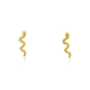 14K Yellow Gold Diamond Cut Snake Motif Stud Earrings screw back post closure