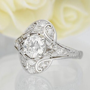 Antique Edwardian Diamond Ring, 0.83ct Old European-Cut Vintage Diamond Ring, Natural Diamond (Certified)