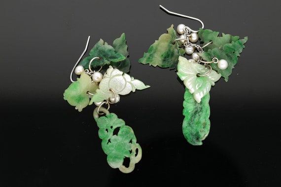 Jade Earrings, Antique Jade Earrings, Dangle Jade… - image 1