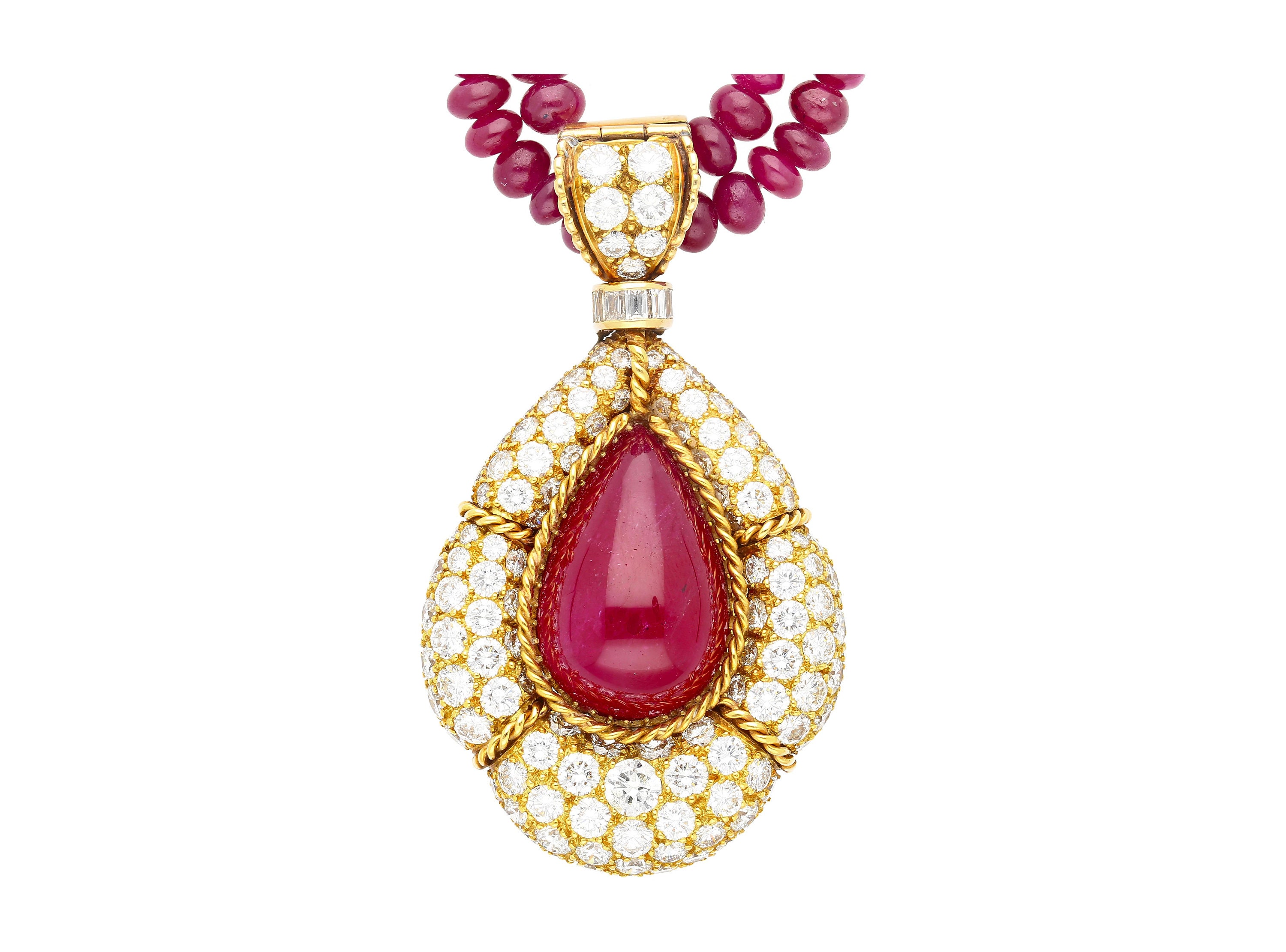 22.41 Carat Cabochon Cut Ruby and Diamond Pendant With Ruby
