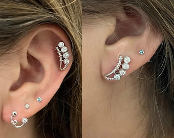 Orecchini Crawler Curvi In Oro Bianco 14K Con Diamanti Naturali 0.05 Ct – Design Climber, Confezione Regalo