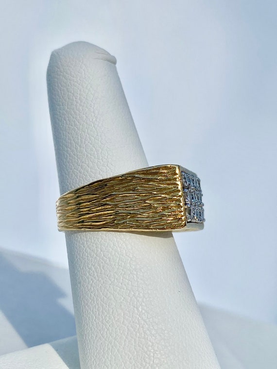 Vintage Diamond and Gold Mens Pinky Ring, Diamond… - image 5