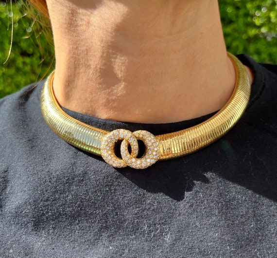Natural Diamond Choker 18k Solid Yellow Gold, Int… - image 3
