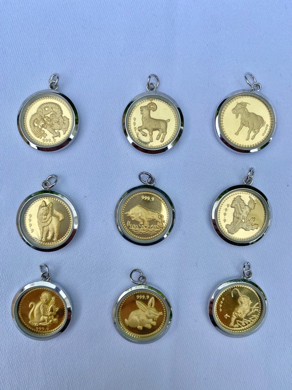 24k Gold Zodiac Pendant / 24k Pure Gold Chinese Zodia… Gem