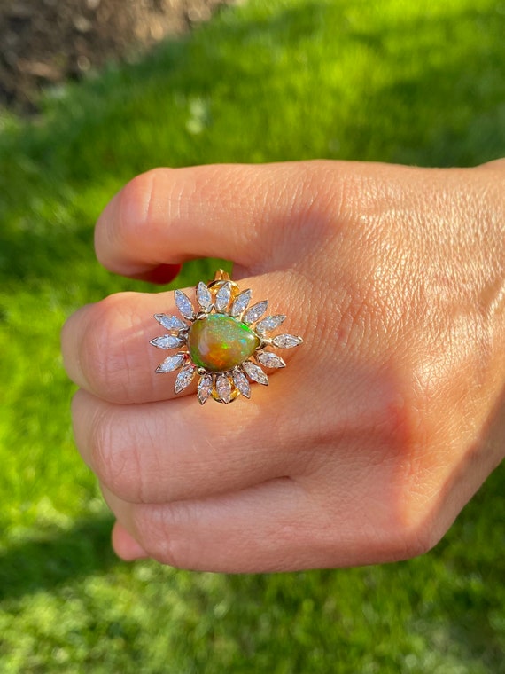 Natural Opal and Marquise Diamond Ring, Pear Shap… - image 9