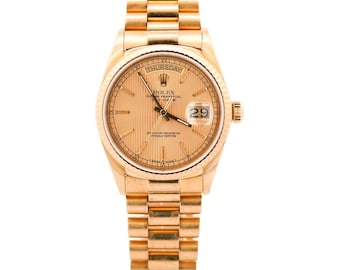 Rolex Daydate 36mm 18K Gold Fluted Bezel Champagne Tapestry Presidential Watch