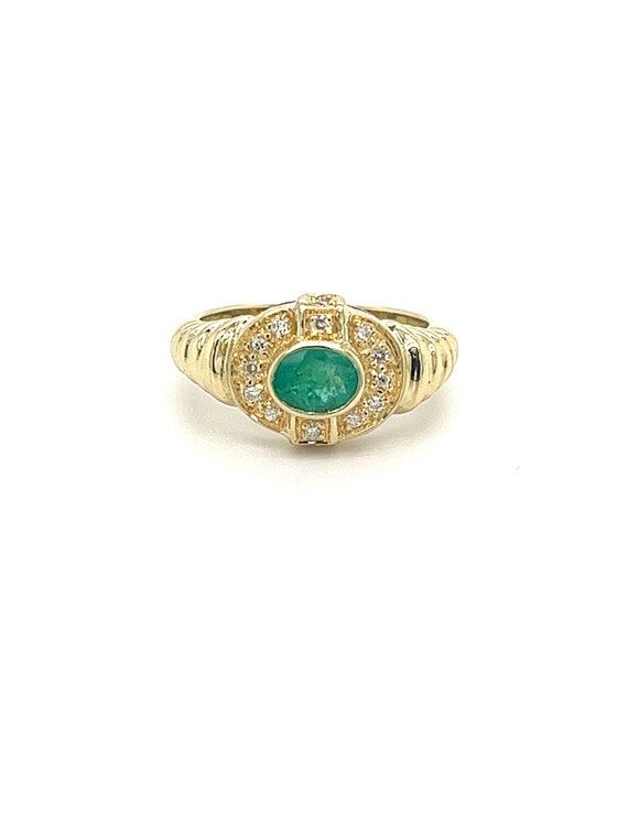 18K Solid Gold Oval Cut Natural Emerald Ring in T… - image 2