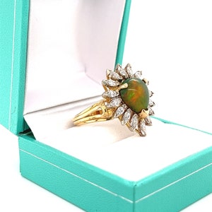 Natural Opal and Marquise Diamond Ring, Pear Shape Opal with Marquise Cut Diamonds, Natural Opal With Diamond Halo image 2