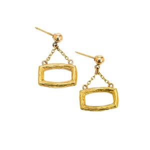 18K Yellow Gold Vintage Style Butcherer Brushed Finish Dangle Earrings