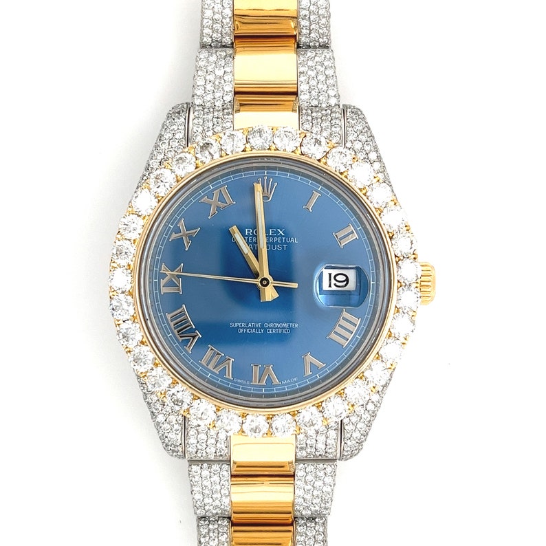 Blue Face Rolex Datejust Mens 42mm Iced Out Diamonds Mens Etsy