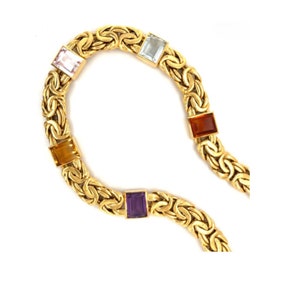 Byzantine Style Choker Necklace in 18k Gold, Multi Gem Byzantine Necklace, Emerald Cut Multi Gem Byzantine Necklace and Bracelet Set in 18k