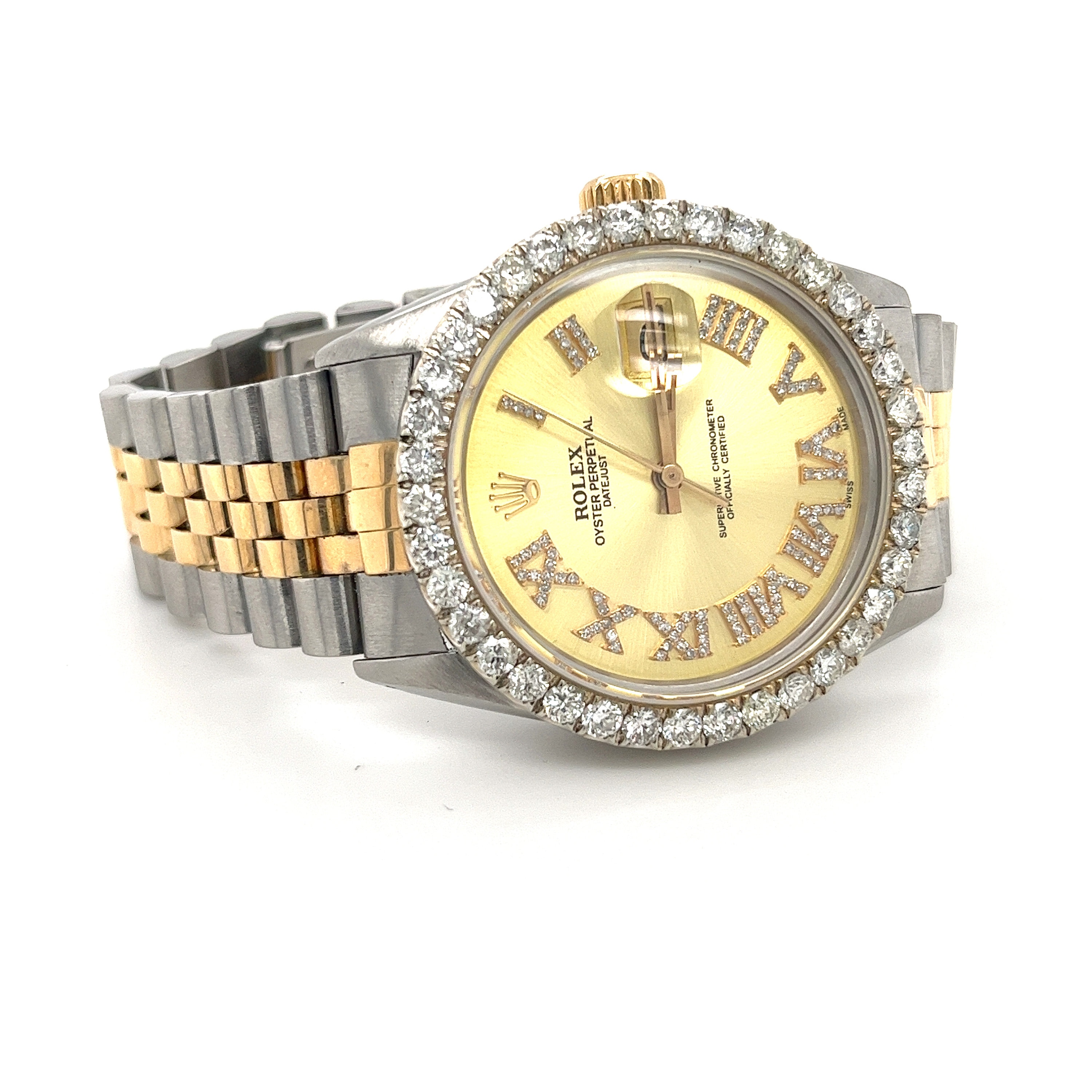 3 Carat Round Diamond Bezel Rolex Datejust 16013 Gold Dial and Diamond Roman Numerals in Jubilee Strap Two Tone Rolex Diamond Datejust Etsy UK