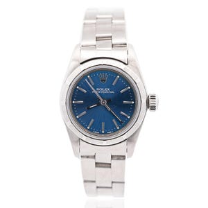 Vintage Rolex Lady Oyster Perpetual 26mm Blue Dial Automatic Fluted Finely engine-turned bezel Ref. 76030 Year 1999