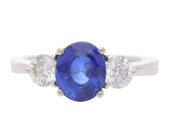 GRS Certified 2.47 Carat No Heat Royal Blue Sapphire Diamond 18K White Gold Art Deco Antique Ring