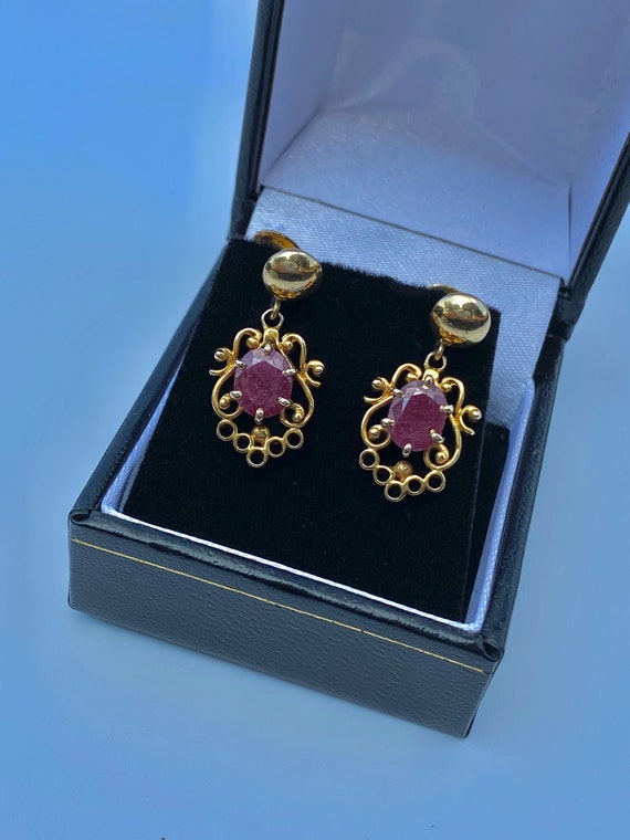 1970 Retro - Art Deco Clip on Ruby Earrings in Vi… - image 8