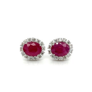 No Heat Ruby and Diamond Halo Stud Earrings, 3.5 Carat Untreated No ...