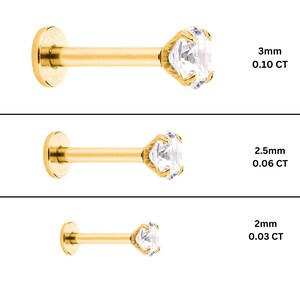 3mm 0.10ct Diamond 14K Solid Yellow Gold Flat Screw Martini Single Hypoallergenic Multi Placement Stud Earring