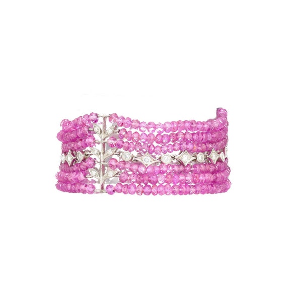 Platinum Diamond & Pink Sapphire Beaded Stretch B… - image 5