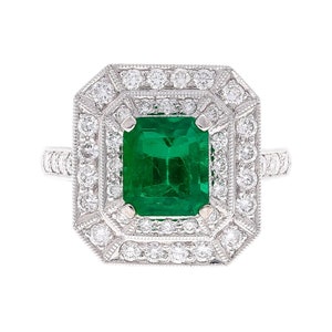 Gia Certified 1.46 Carat Colombian Emerald and Diamond Ring in 18k White Gold