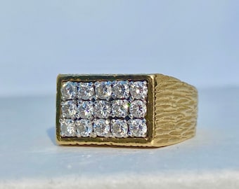 Vintage Diamond and Gold Mens Pinky Ring, Diamond Cluster Mens Ring, Natural Diamond Mens Pinky Ring, Solid Gold Diamond Cocktail mens Ring