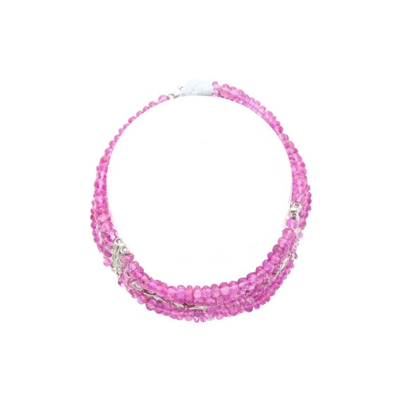 Platinum Diamond & Pink Sapphire Beaded Stretch B… - image 3