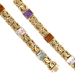 Byzantine Style 18k Gold Vintage Bracelet Multi Gemstones, Byzantine Bracelet and Necklace Set, 18K Multi Gem Colorful Byzantine Bracelet
