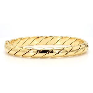 Tiffany & Co SIgned 18K Yellow Gold Braided Twisted Rope Hinged Bangle Bracelet