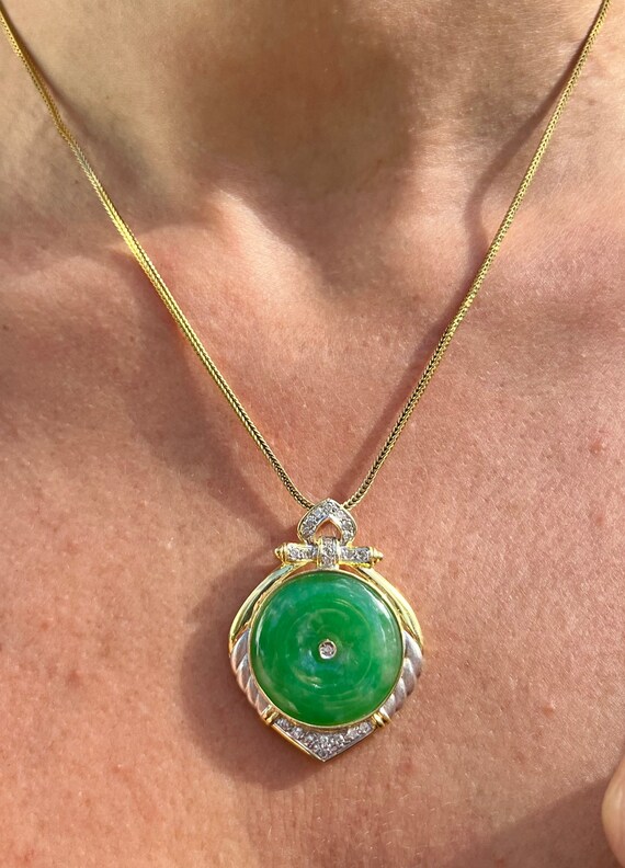 14k gold Jade Pendant Necklace, 14k solid yellow gold… - Gem