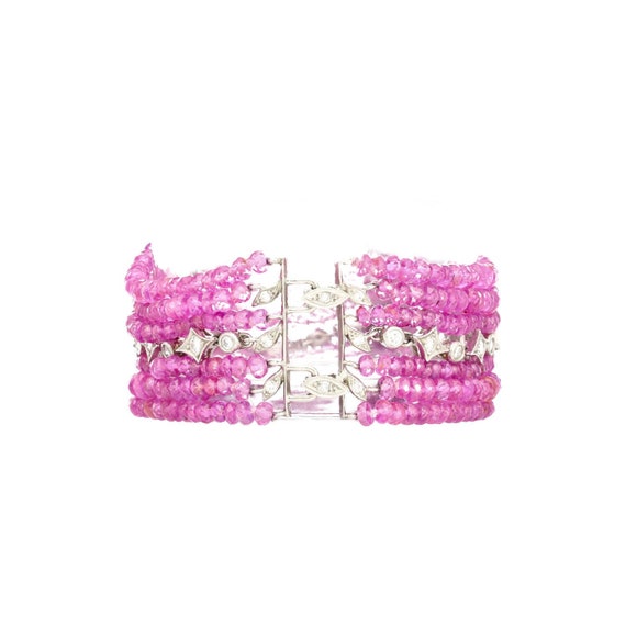 Platinum Diamond & Pink Sapphire Beaded Stretch B… - image 4