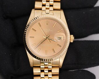 Vintage Rolex OP Date Ref 1503 Fluted on Jubilee 34mm 14k Gold
