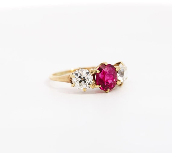 Antique 4 CTTW Red Spinel and Old Mine Diamond Th… - image 5