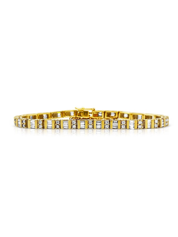 14K Gold Diamond 5 carat Bracelet, Baguette Cut an