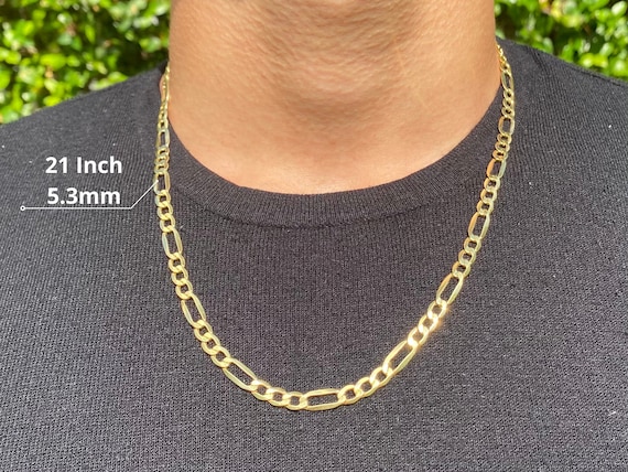 Buy 14k Solid Gold Figaro Chain Necklace 14k Solid Yellow Gold Online in  India 