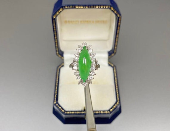 3 Carat Marquise Jade and Diamond Ring / Green Ja… - image 6