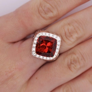 Vintage GIA Certified Orange Spessartine Garnet & Diamond Halo 18k White Gold Ring