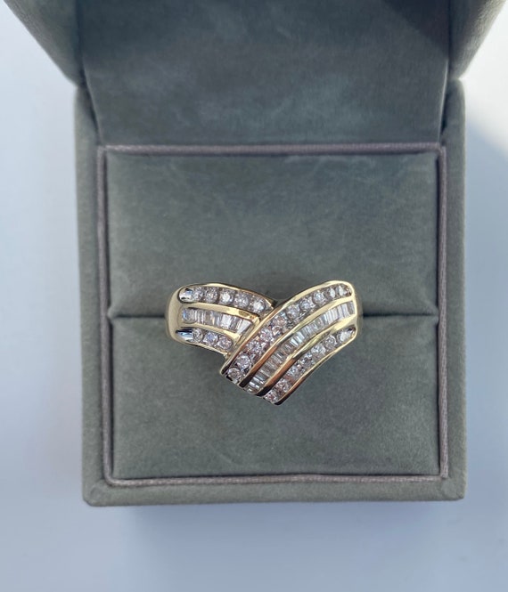 Natural Diamond Cocktail Ring / Baguette Genuine … - image 3