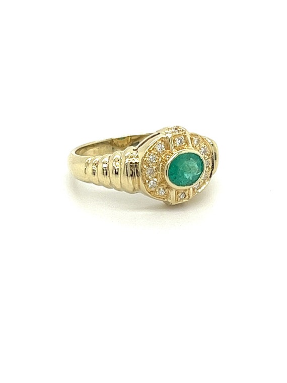 18K Solid Gold Oval Cut Natural Emerald Ring in T… - image 3