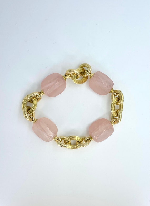 Vintage 18K Gold Rough Kunzite Cable Bracelet, Pin