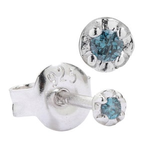Natural Blue Diamond Stud Earrings, Tiny Blue Diamond Earrings, Natural Blue Diamond Earrings in 14k white gold plate, Blue Diamond Studs