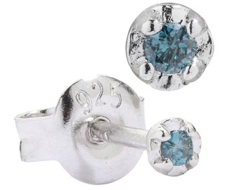Natural Blue Diamond Stud Earrings Tiny Blue Diamond Earrings Natural Blue Diamond Earrings in 14k White Gold Plate Blue Diamond Studs Etsy
