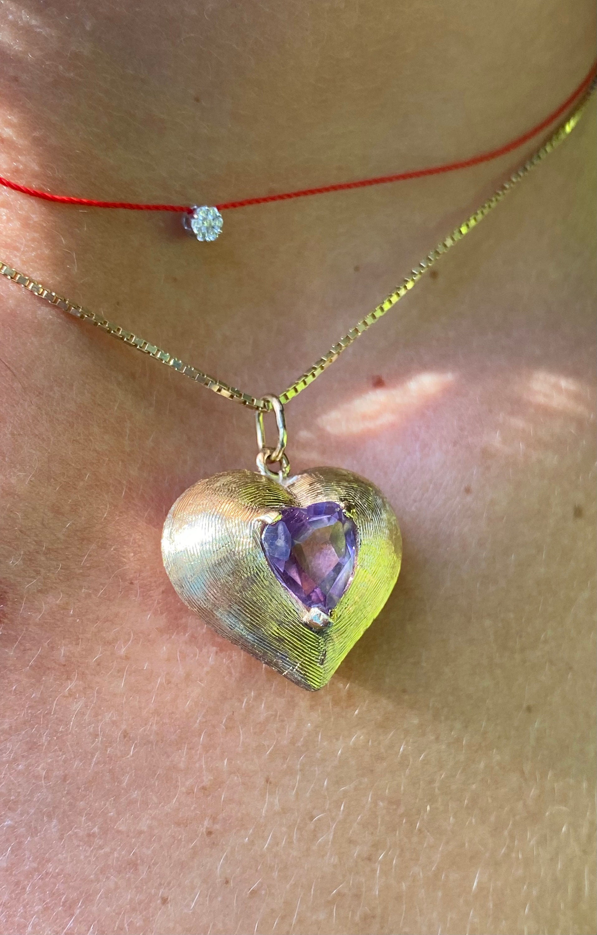 14k Gold Heart Shape Amethyst Pendant, 14k Solid Gold Heart