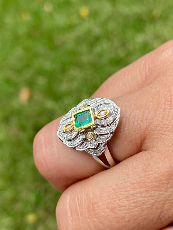 Art Deco Emerald / Diamond Statement Ring, Vintag… - image 9