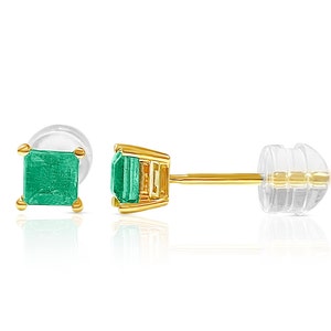 Real Emerald Stud Earrings in 18k solid gold, Emerald Cut Emerald Stud Earring, Emerald Studs in 18k gold, May birthstone Stud earrings