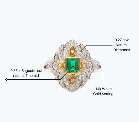 Art Deco Emerald / Diamond Statement Ring, Vintag… - image 10