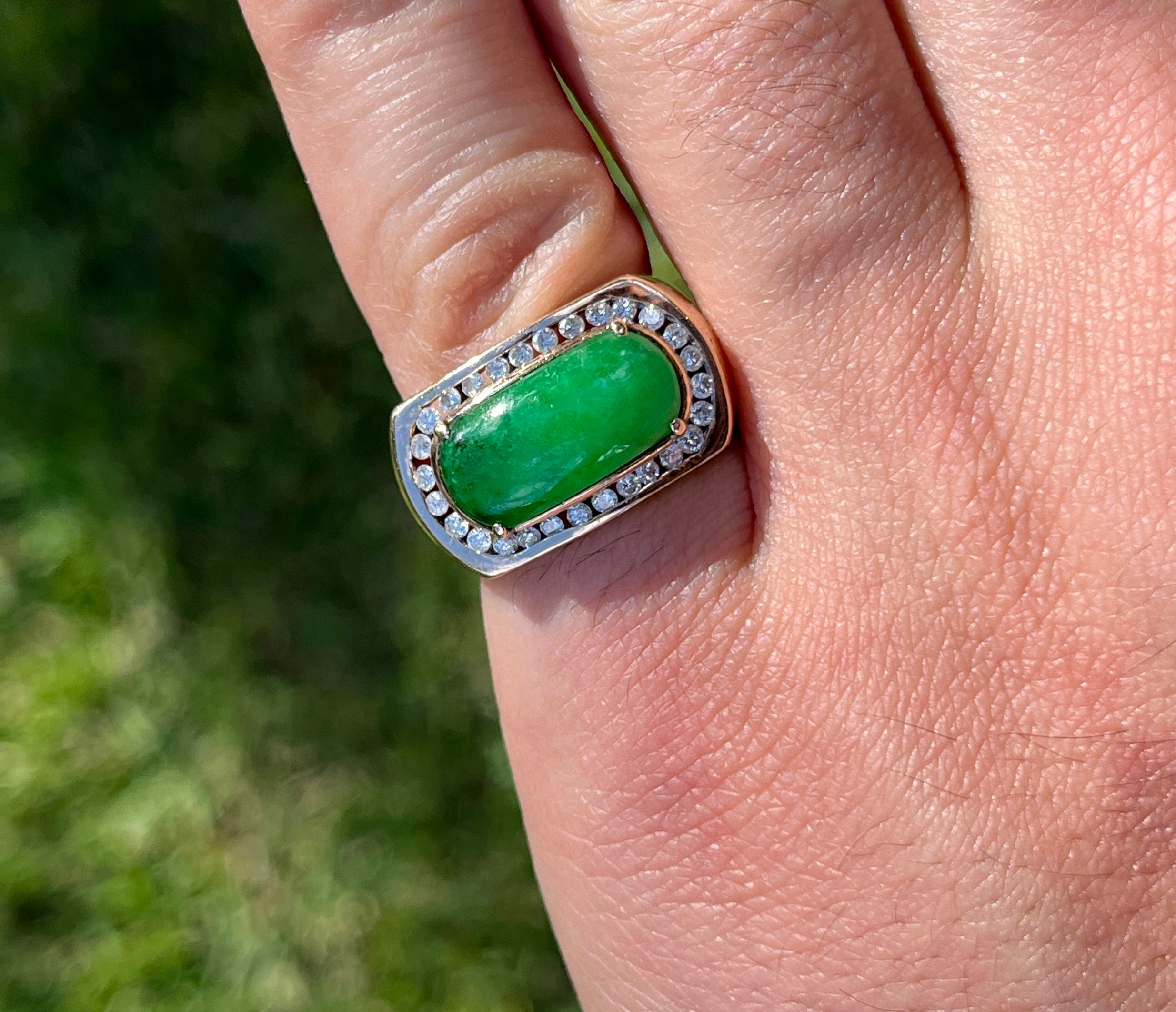 Anello Vintage In Acciaio Inox Placcato Oro 18K Con Amazzonite E Giada Bianca – Ovali A Contrasto, Non Sbiadisce