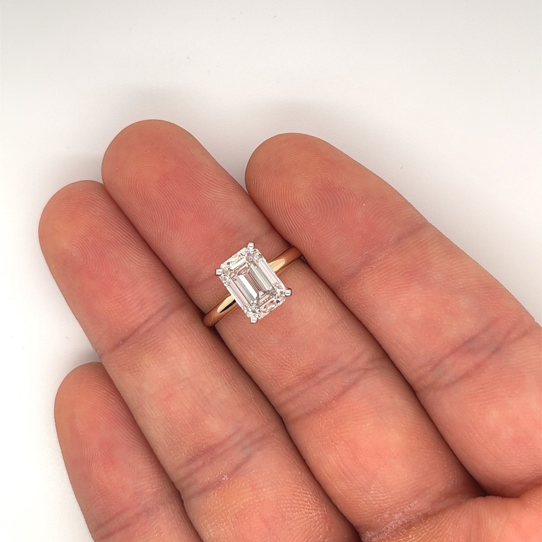 2tone 3 Carat Emerald Cut Lab Grown Diamond Solitaire Engagement Ring, IGI Cert. 3 Carat