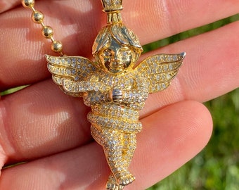 Custom-made 10K Gold Diamond Baby Cherub Angel Rosary Pendant, 10K Angel Rosary Pendant, Diamond Encrusted Cherub Angel, 10k Gold Baby Angel