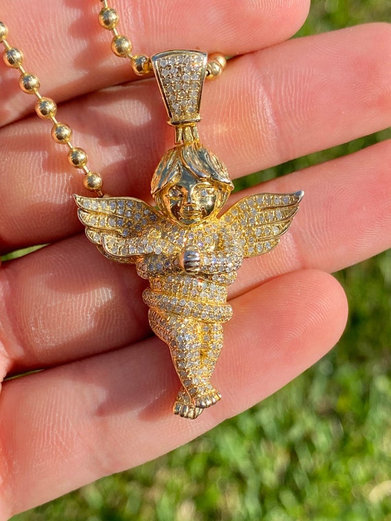 Diamond Angel Pendant 14K Solid Gold Small Baby Angel Charm