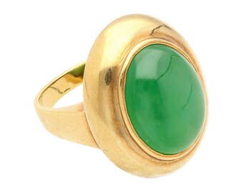 Vintage Grade A Jadeite Jade Gump's San Francisco Bezel Set Ring in 18K Yellow Gold